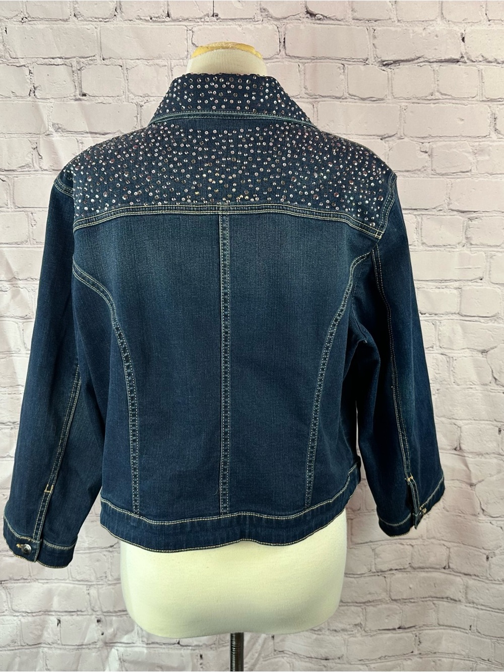 Chico's Dark Blue Denim Jacket with Studded Yoke - Picture 3 of 9